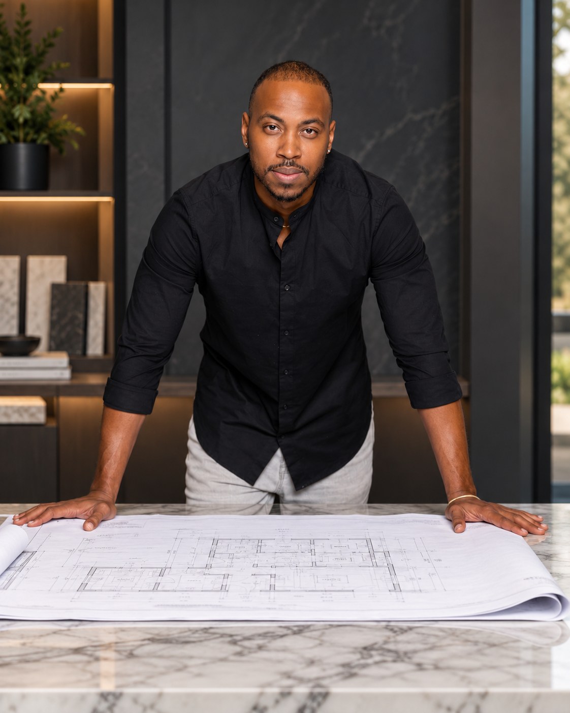 Julion Bell reviewing home plans